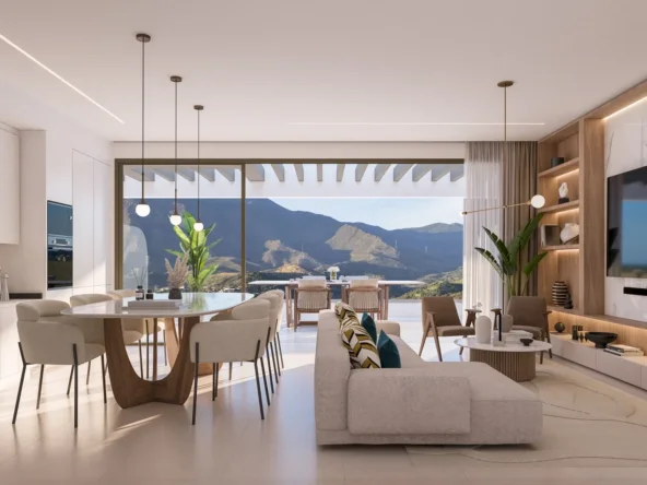 Illustrative open-plan living room and kitchen in Las Mesas, Estepona