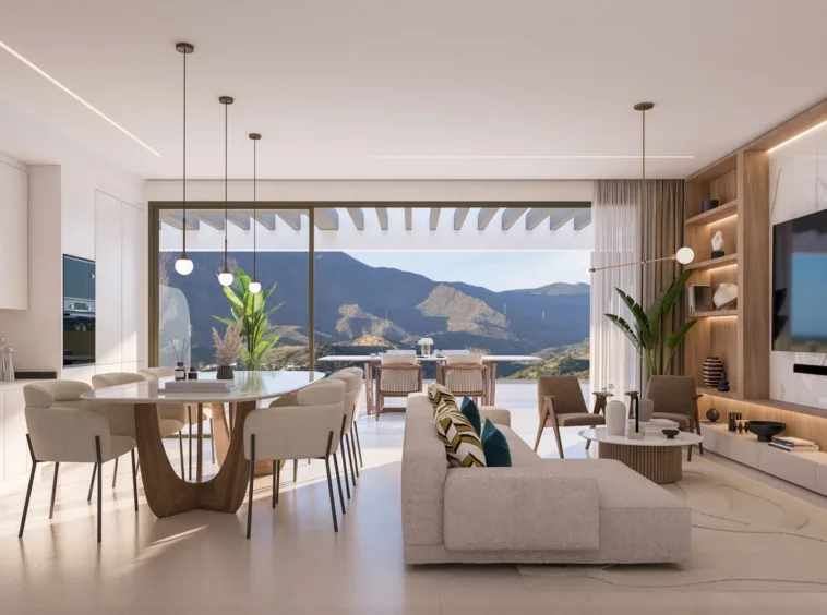 Illustrative open-plan living room and kitchen in Las Mesas, Estepona