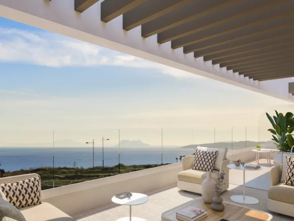 Illustrative covered terrace in a modern Las Mesas development