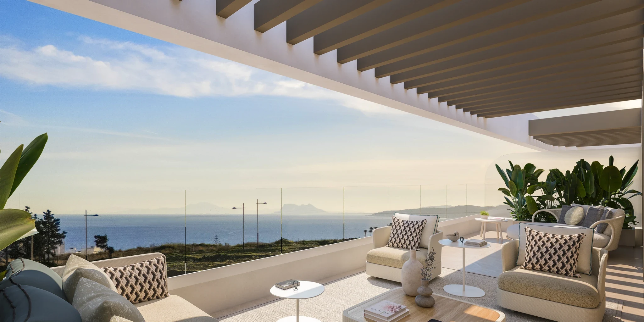 Illustrative covered terrace in a modern Las Mesas development