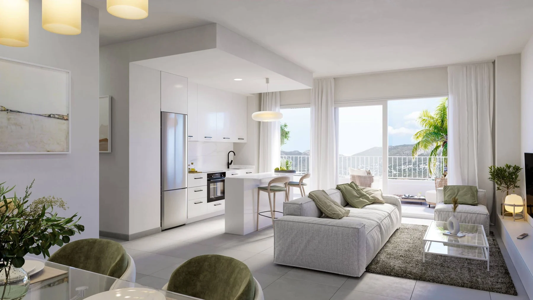 Illustrative open-plan living area and kitchen