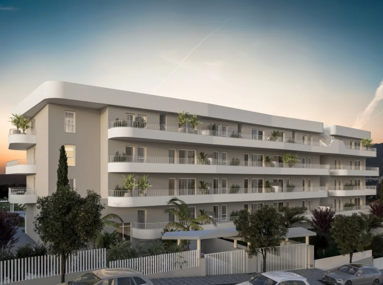 Residential building at dusk — illustration