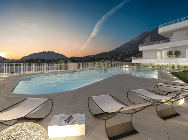 Communal pool at sunset — illustration