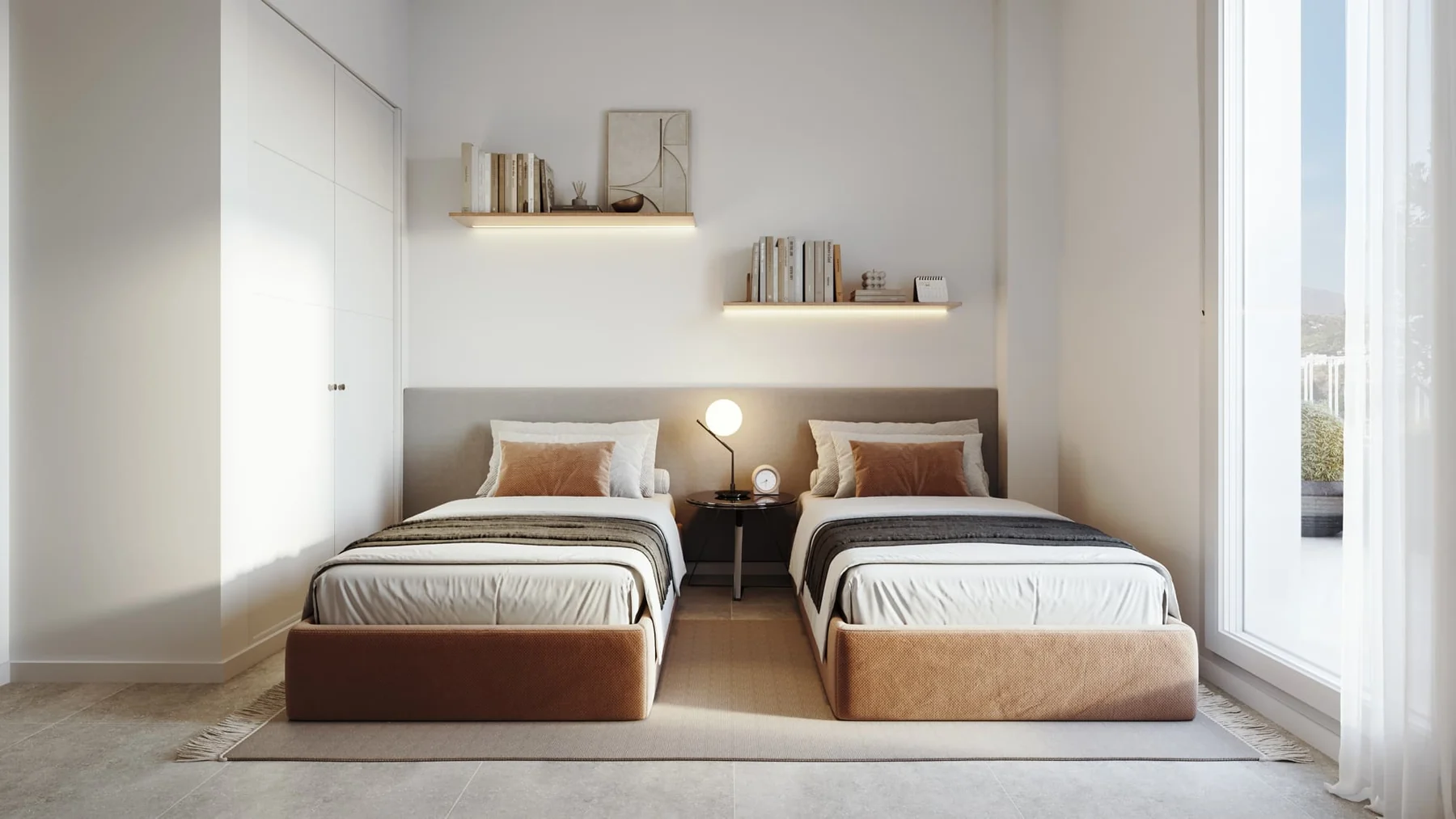 Illustrative twin bedroom