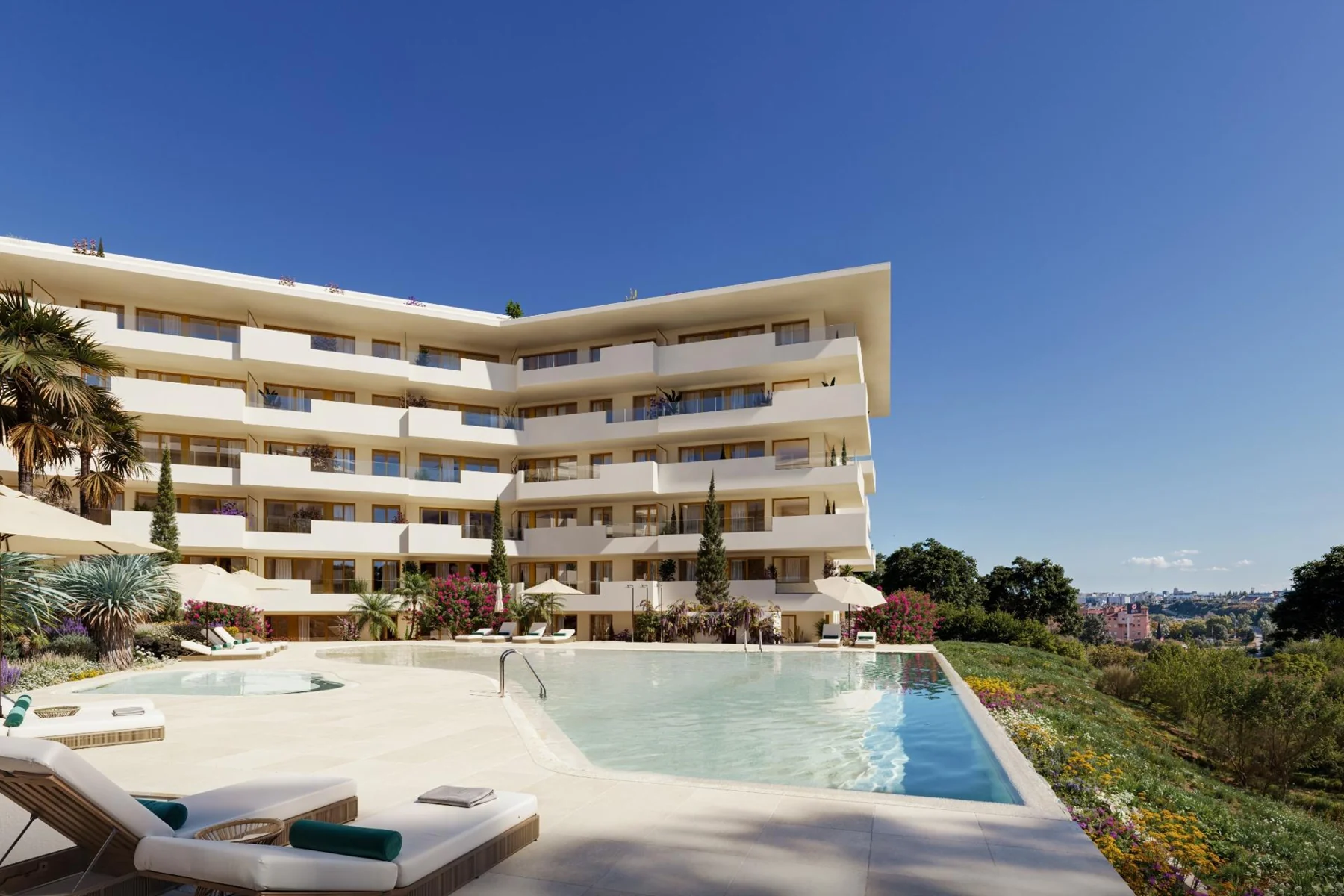Communal swimming pool in Fuengirola — architectural illustration