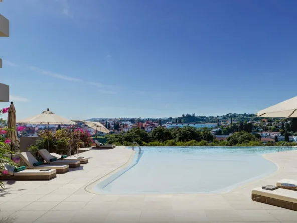 Shared infinity pool and sun terrace — illustration