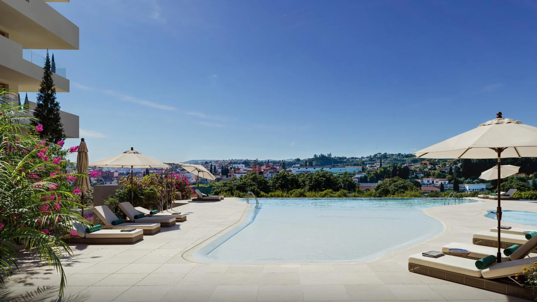 Shared infinity pool and sun terrace — illustration