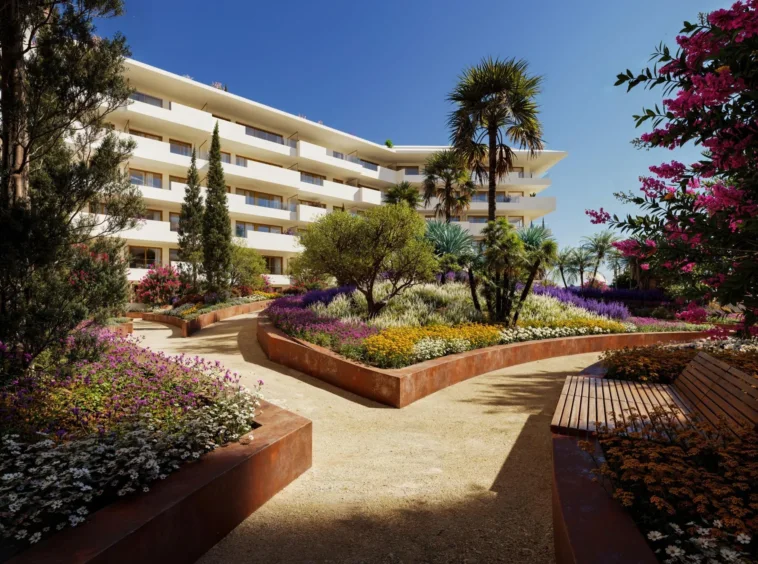 Landscaped communal courtyard in Los Pacos — illustration