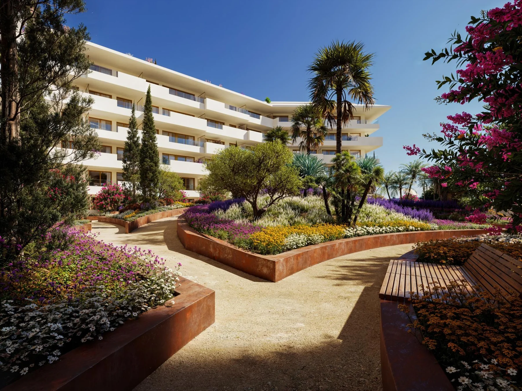 Landscaped communal courtyard in Los Pacos — illustration
