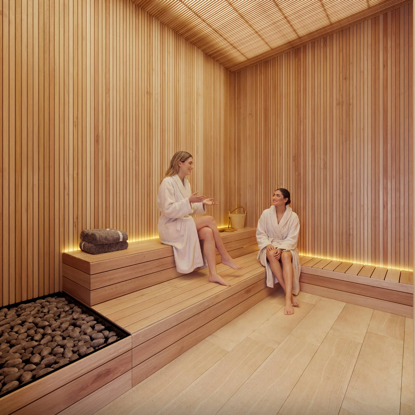 Shared sauna — architectural illustration