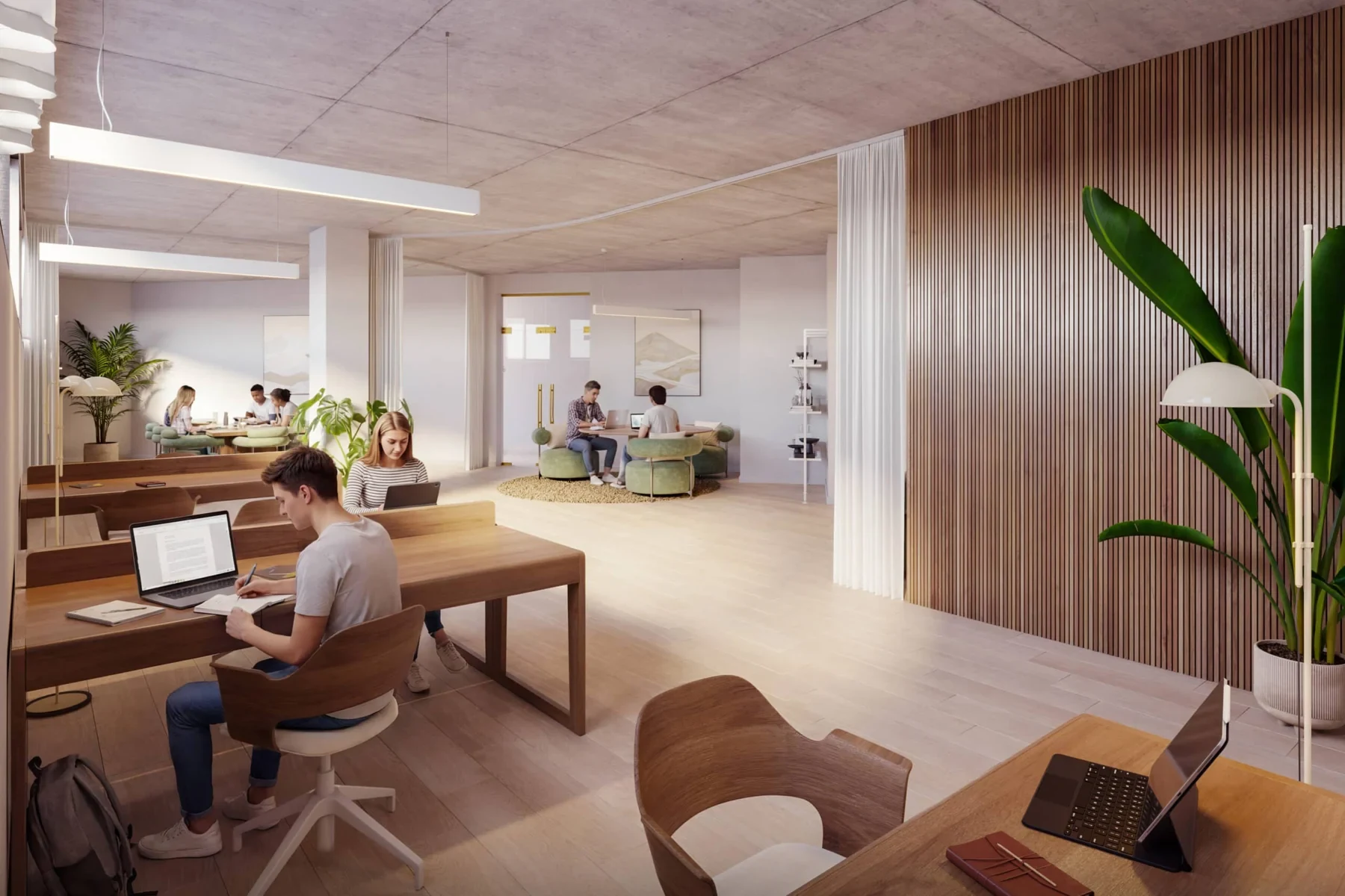 Residents coworking space — architectural illustration