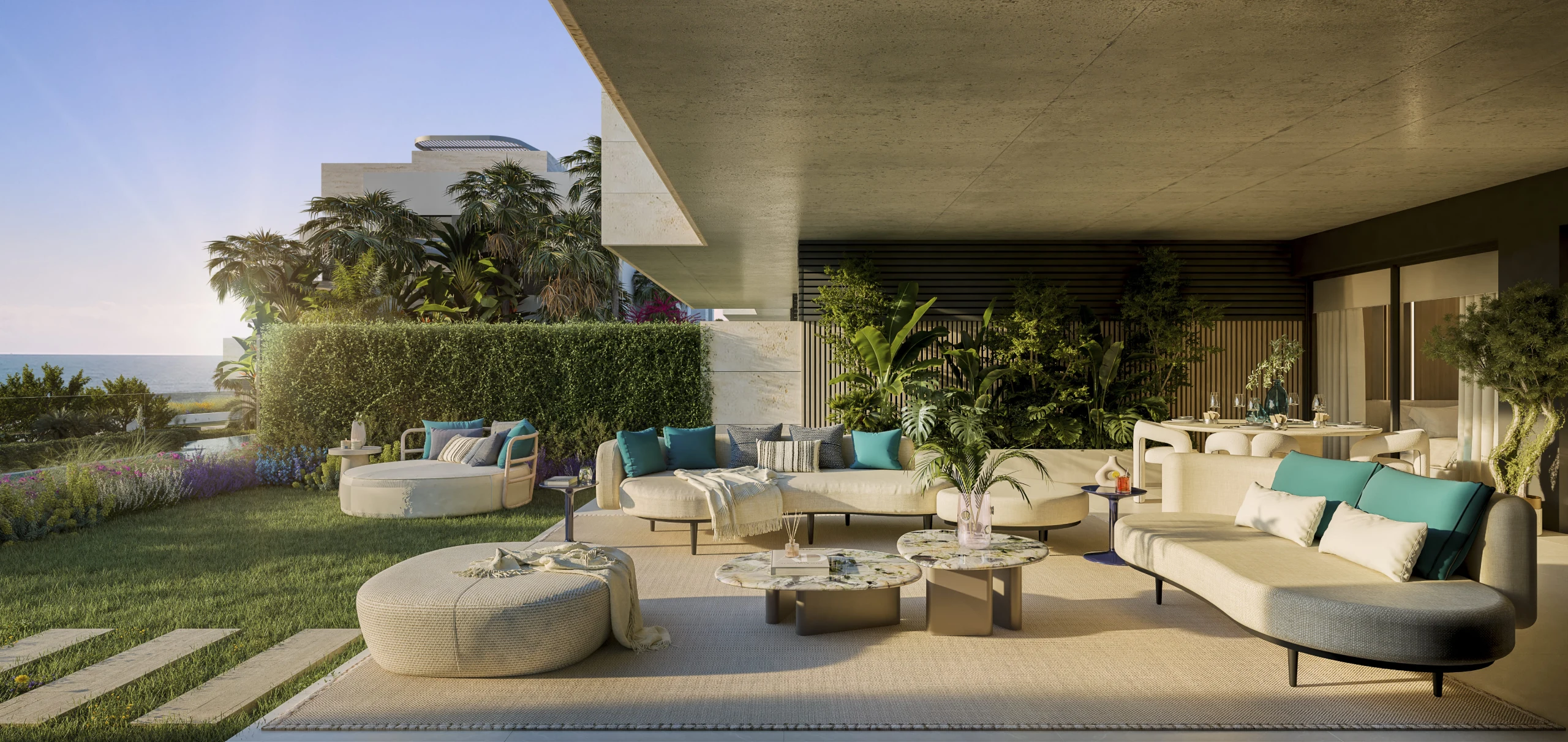 Representative garden apartment terrace in Manilva Beach