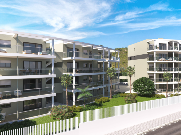 Architectural illustration of coastal apartments in Manilva