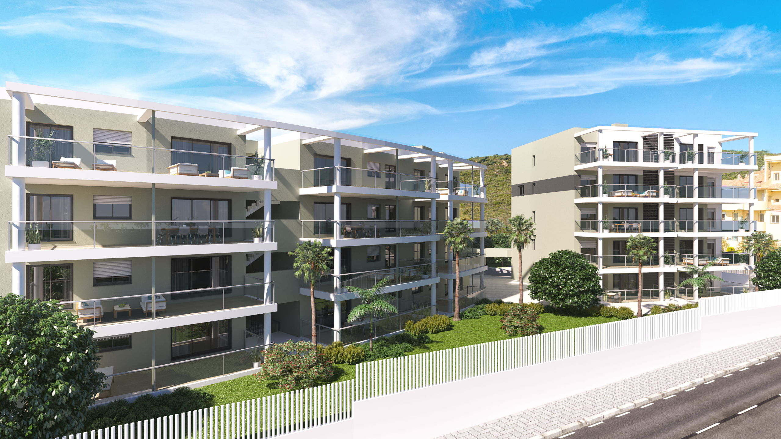 Architectural illustration of coastal apartments in Manilva