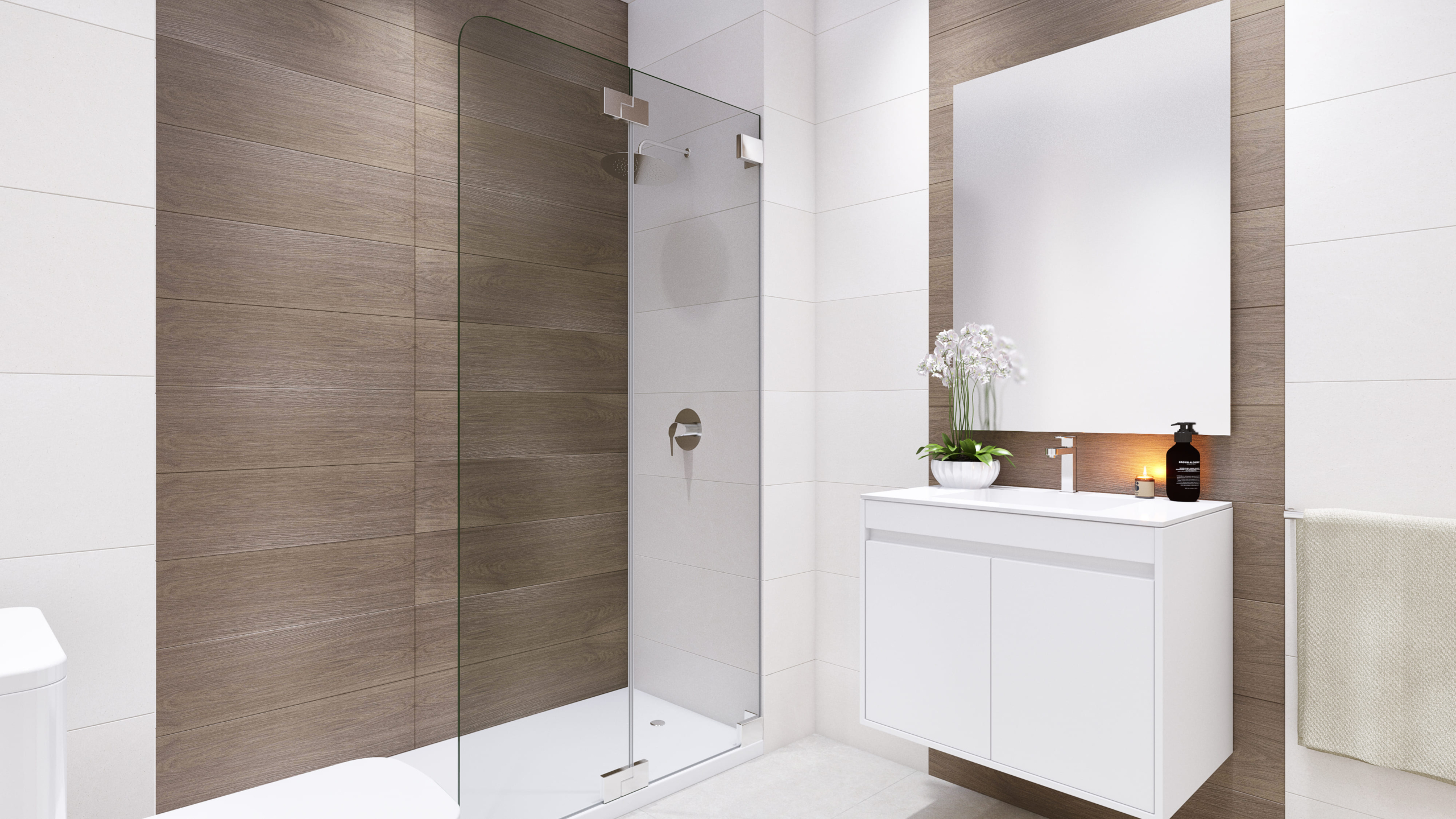 Representative contemporary bathroom with a shower