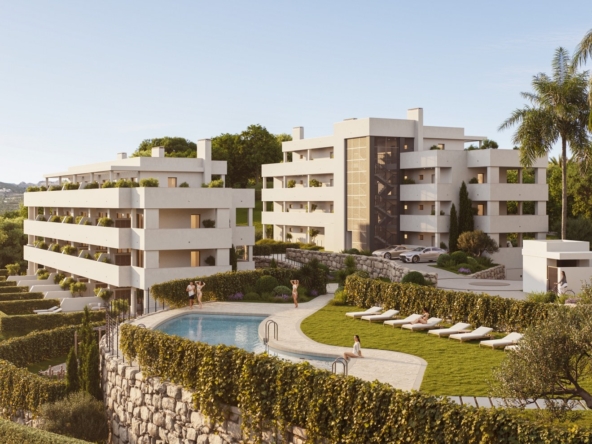 Illustrative shared pool and residential buildings