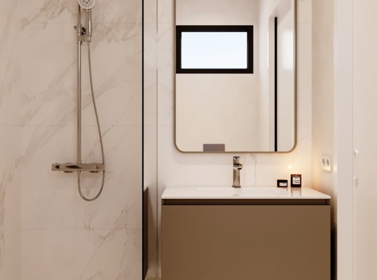 Illustrative bathroom with walk-in shower