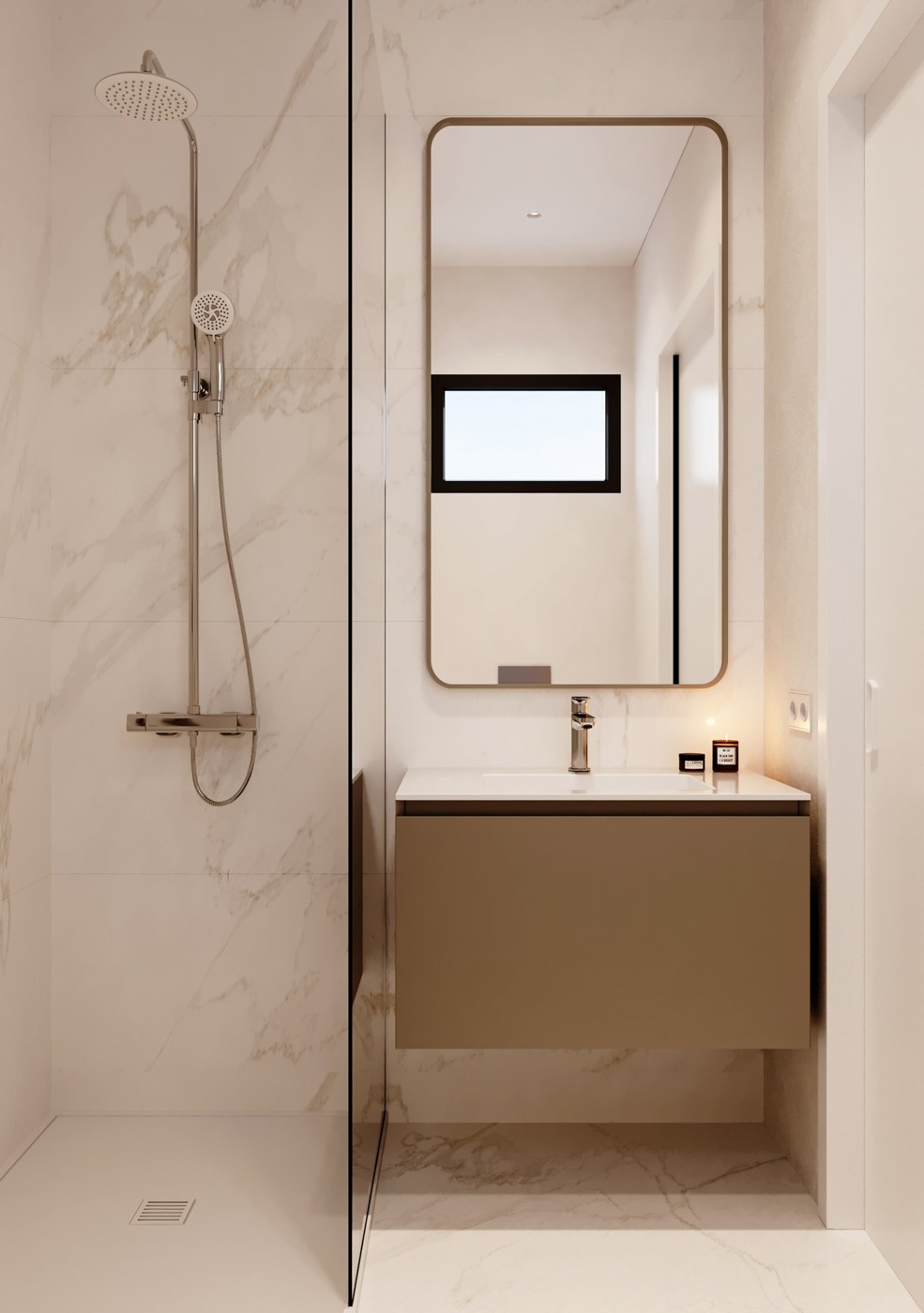 Illustrative bathroom with walk-in shower