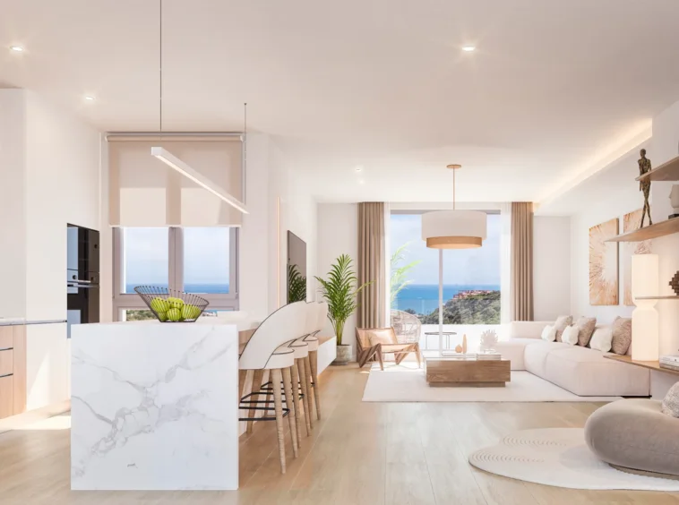 Representative visualisation of an open living room and kitchen