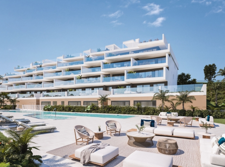 Illustrative shared pool and apartments in Manilva