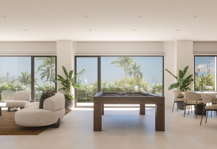 Illustrative shared coworking and leisure room