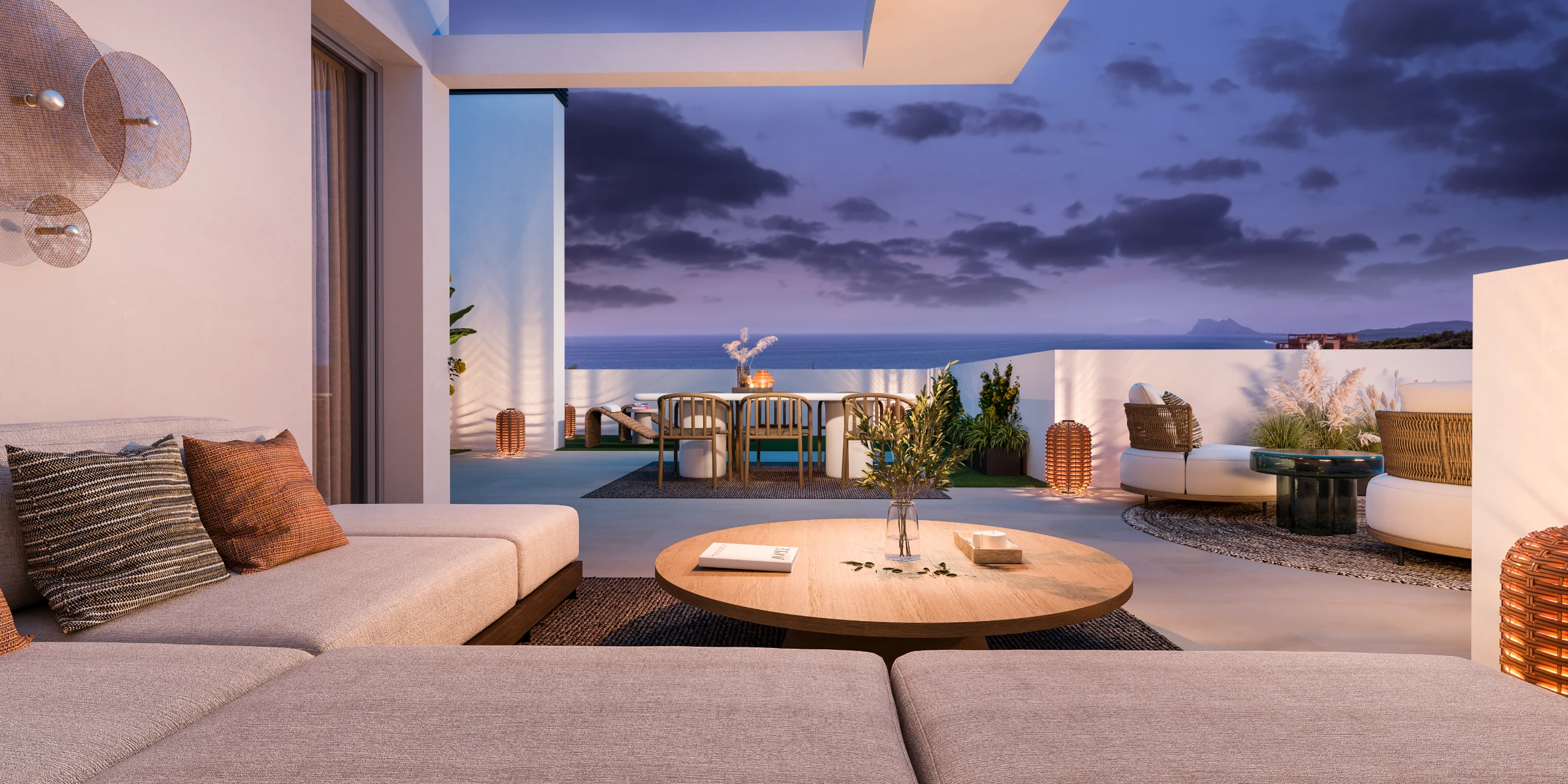 Representative visualisation of a rooftop terrace in the evening