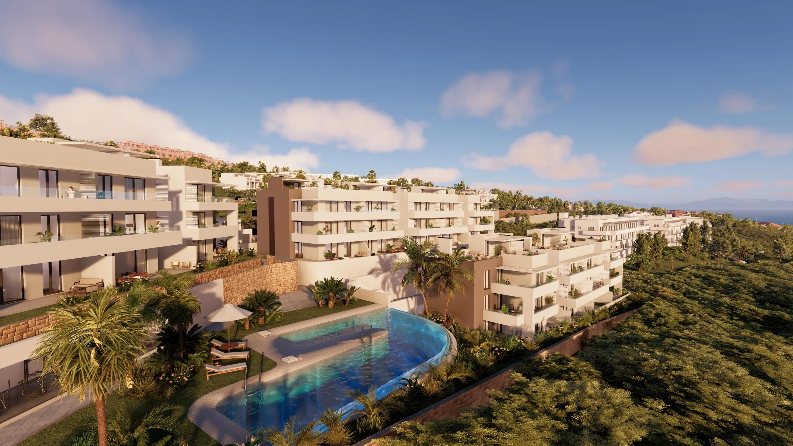 Representative visualisation of the shared pool and residential buildings