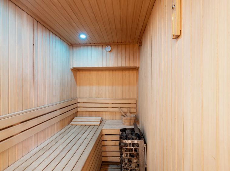 Shared sauna in the community wellness area