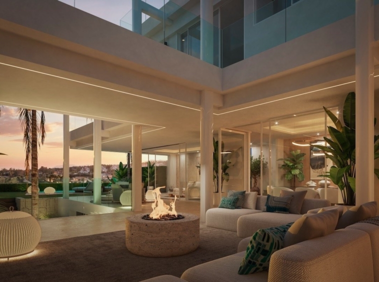 Illustrated double-height lounge