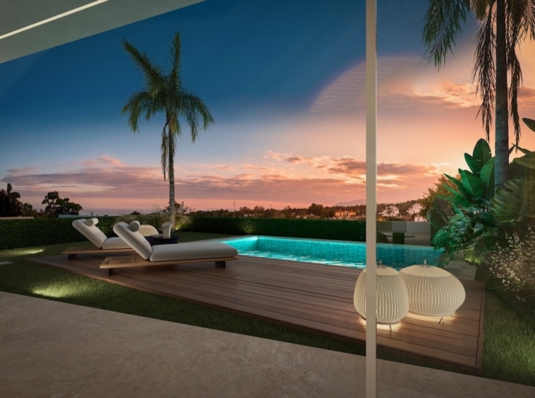 Illustrated private swimming pool and garden