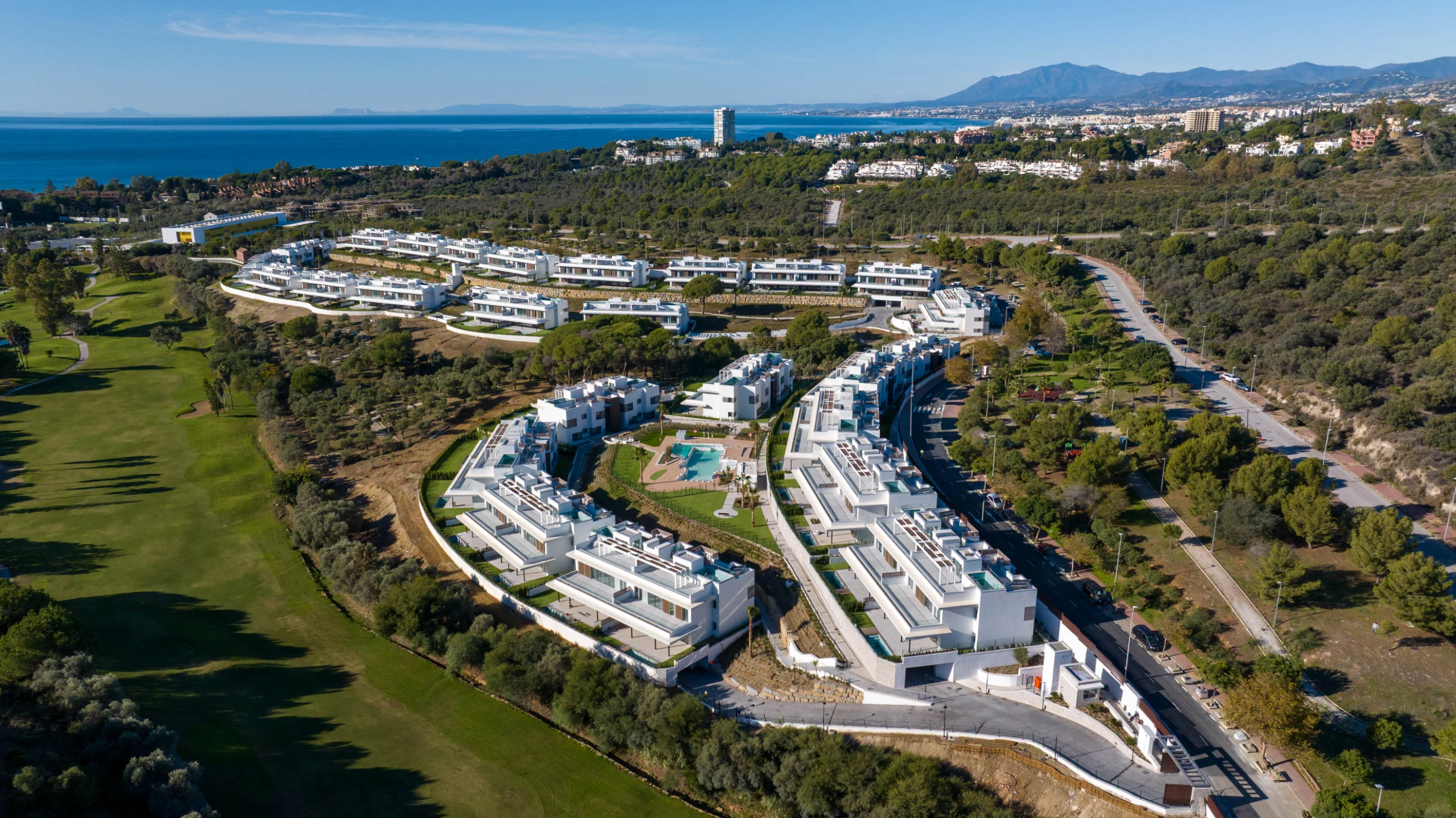 Aerial view of residences beside the golf course in Marbella