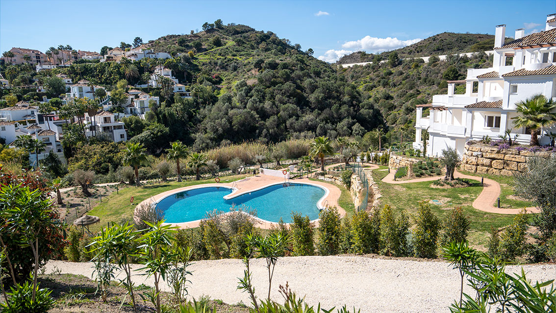 Landscaped communal pool and gardens