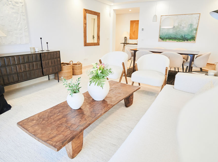 Representative living room with marble flooring