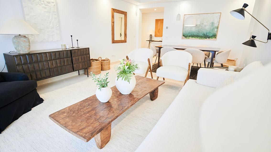Representative living room with marble flooring
