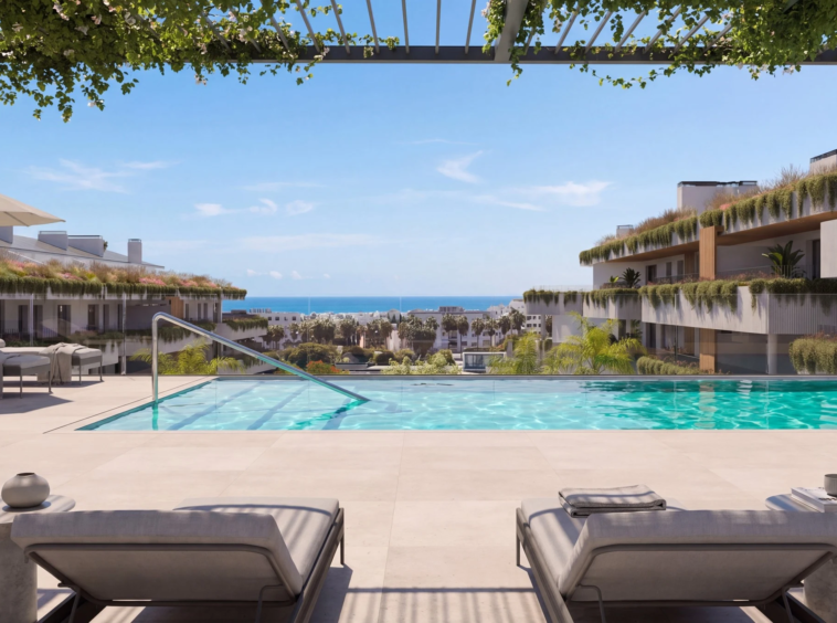 Illustrative shared rooftop swimming pool in Marbella