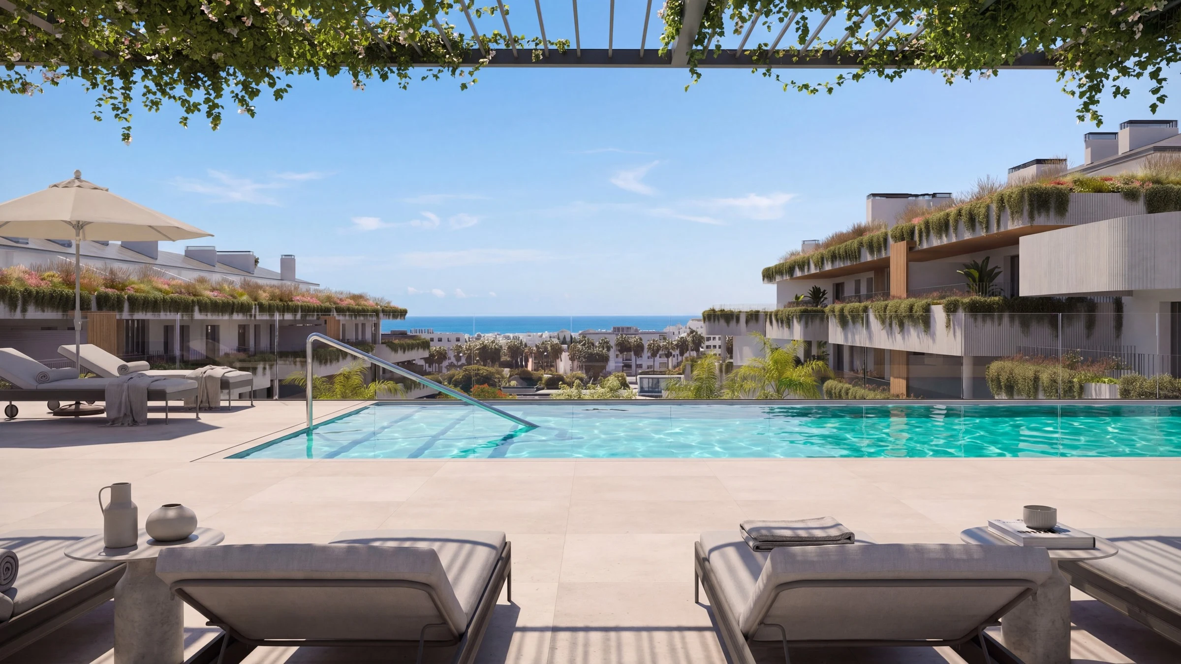 Illustrative shared rooftop swimming pool in Marbella