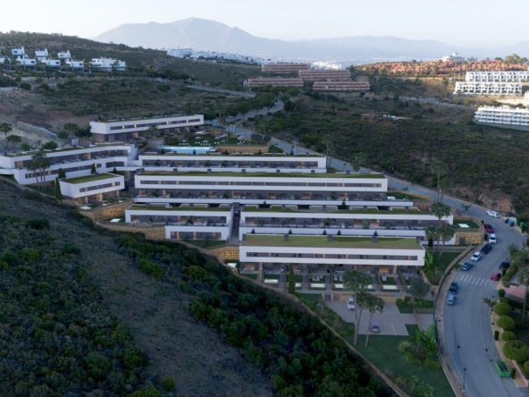 Illustration of contemporary hillside townhouses in Manilva