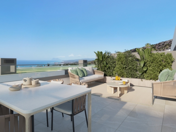 Illustration of an open dining terrace in Manilva