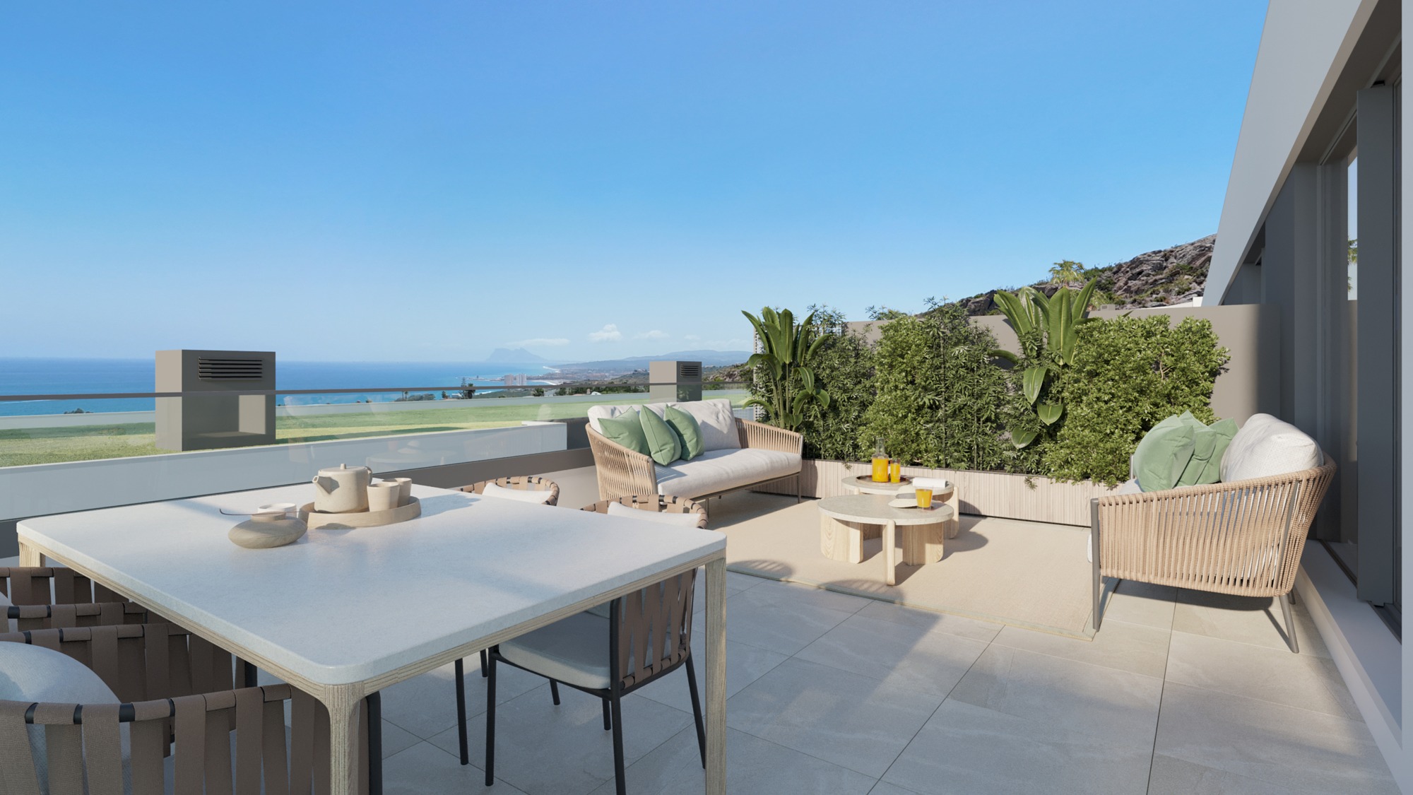 Illustration of an open dining terrace in Manilva