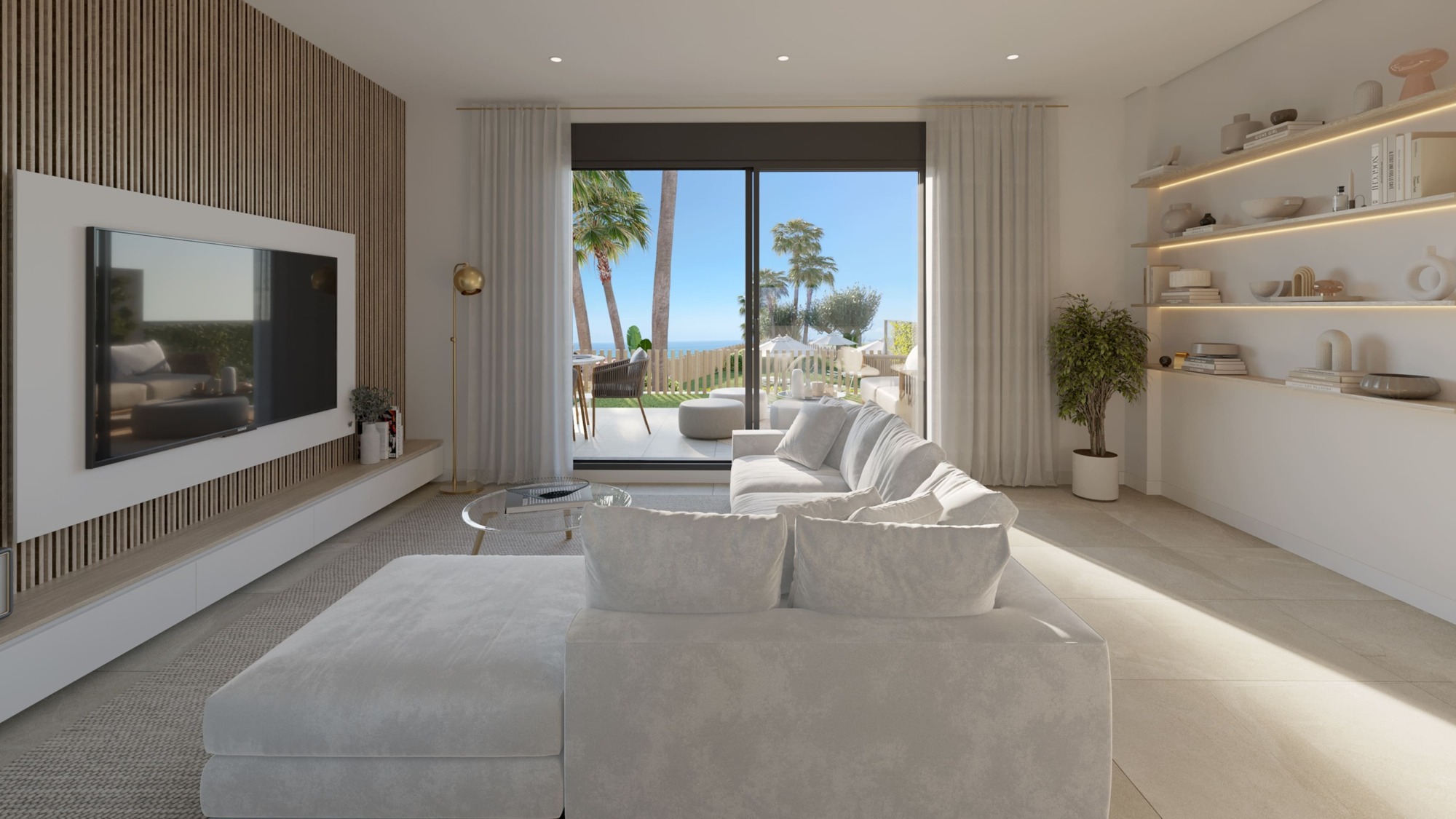 Illustration of a living room with access to outdoor space