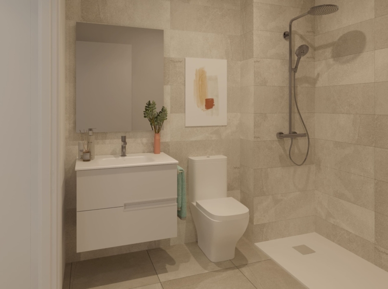 Illustration of a contemporary bathroom with shower