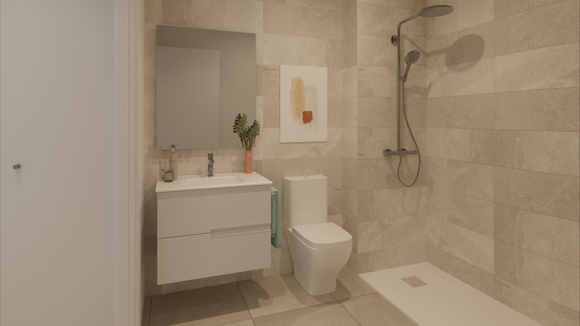 Illustration of a contemporary bathroom with shower