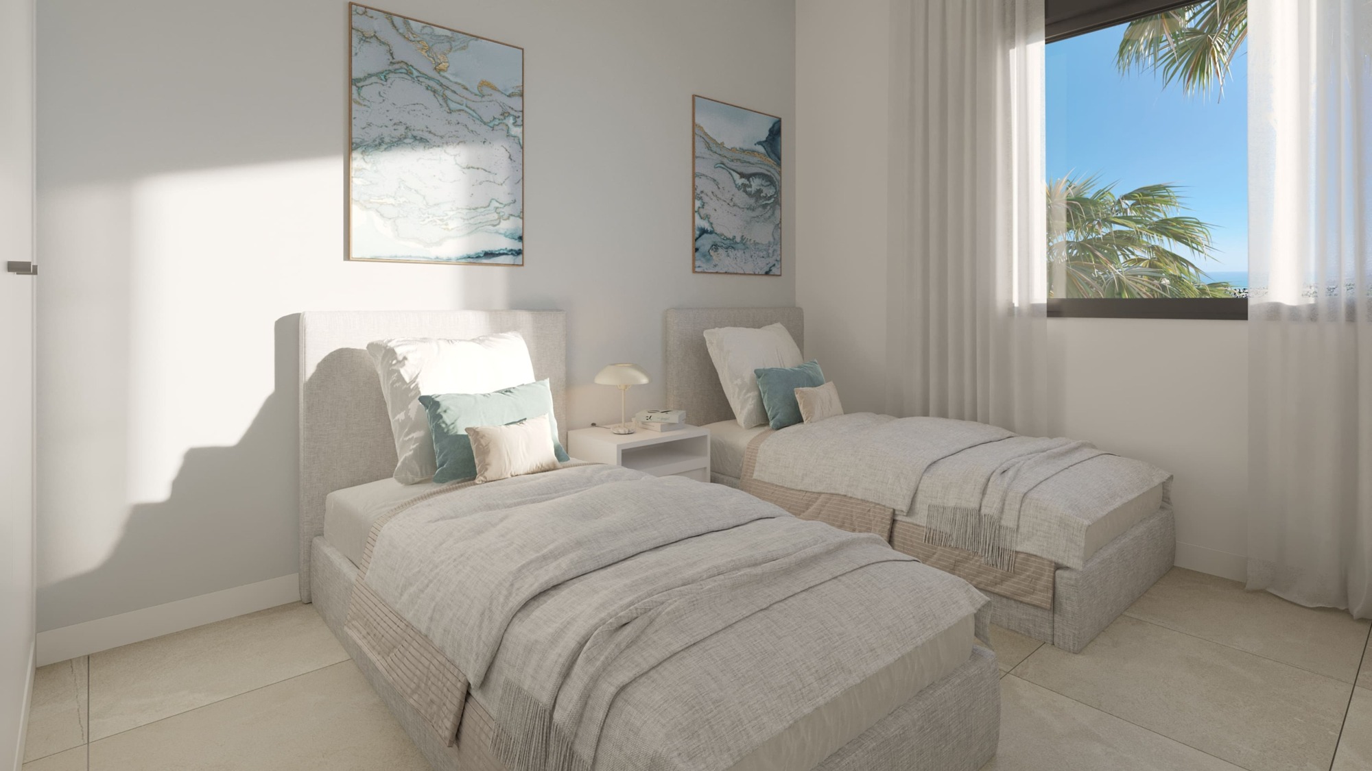 Illustration of a twin bedroom