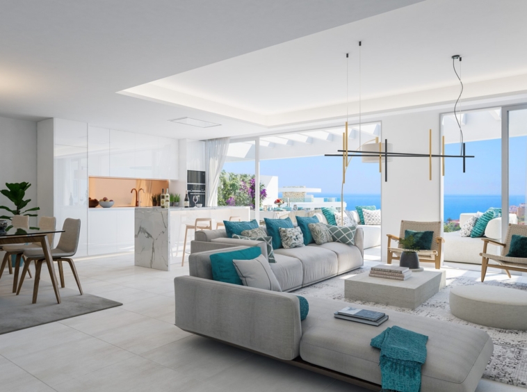 Illustrative open-plan living room and kitchen in La Cala de Mijas