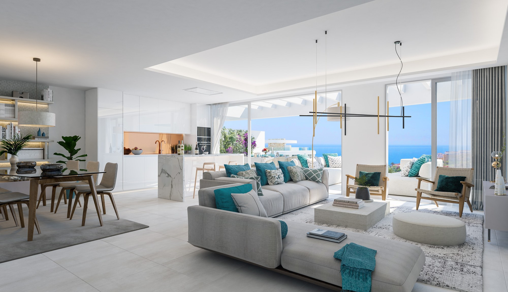 Illustrative open-plan living room and kitchen in La Cala de Mijas