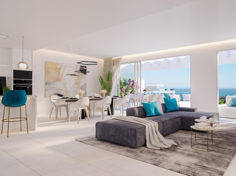 Illustrative dining area and open-plan kitchen in La Cala de Mijas
