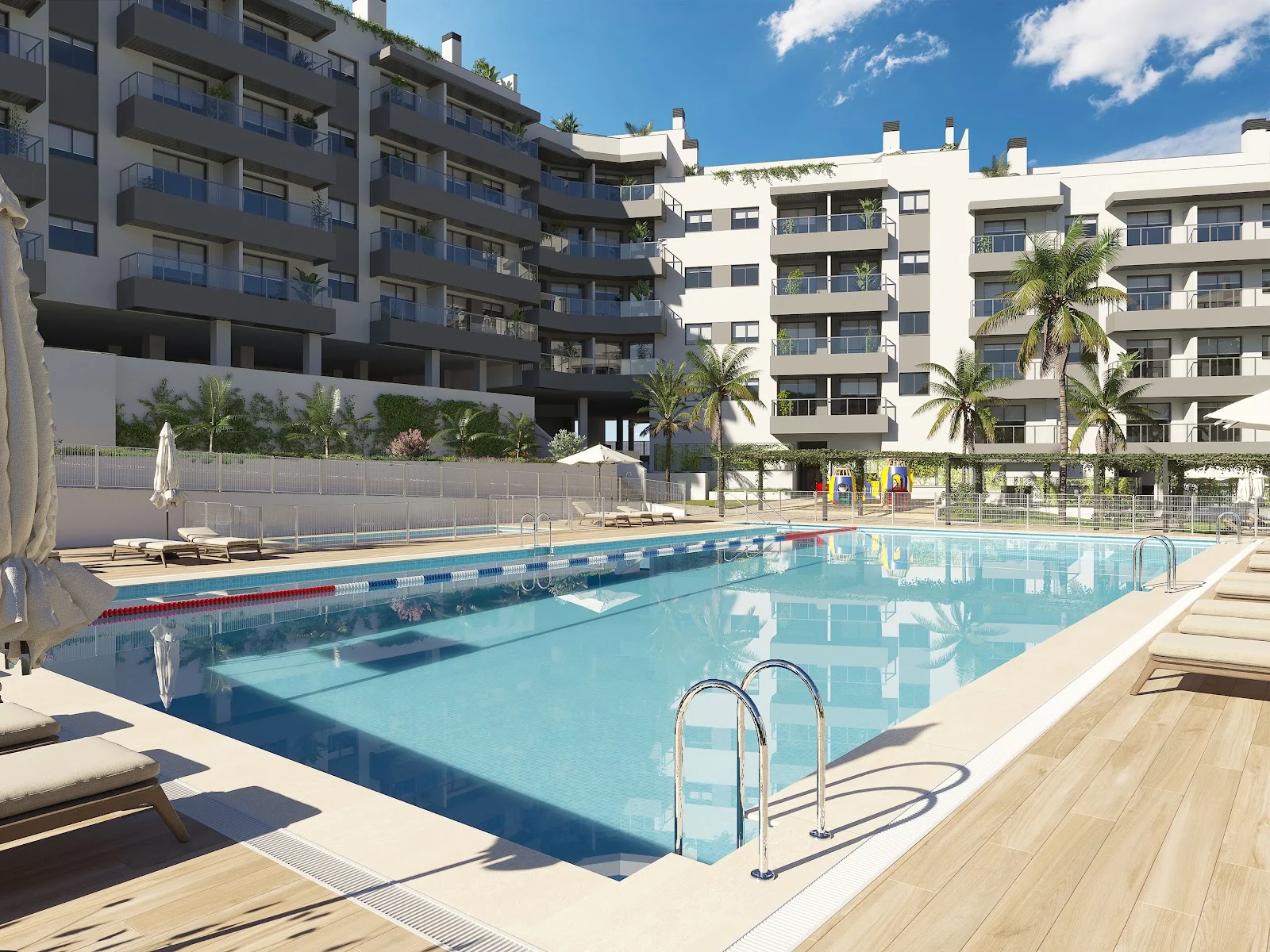 Adult swimming pool and sun terrace — illustration