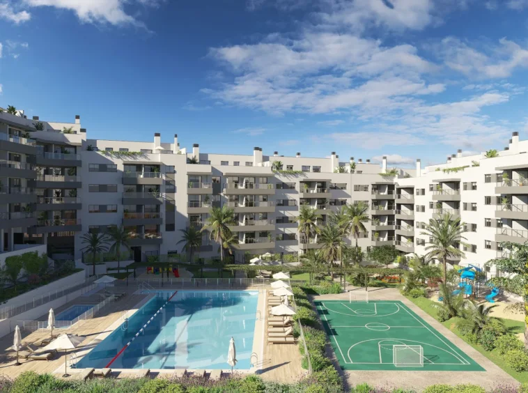Residential courtyard with swimming pools — illustration