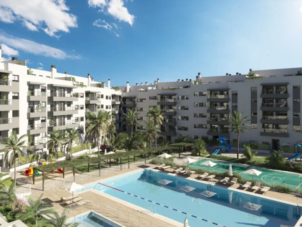 Communal gardens and apartments in Mijas — illustration