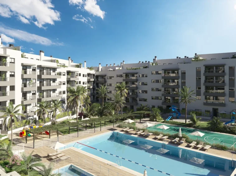 Communal gardens and apartments in Mijas — illustration